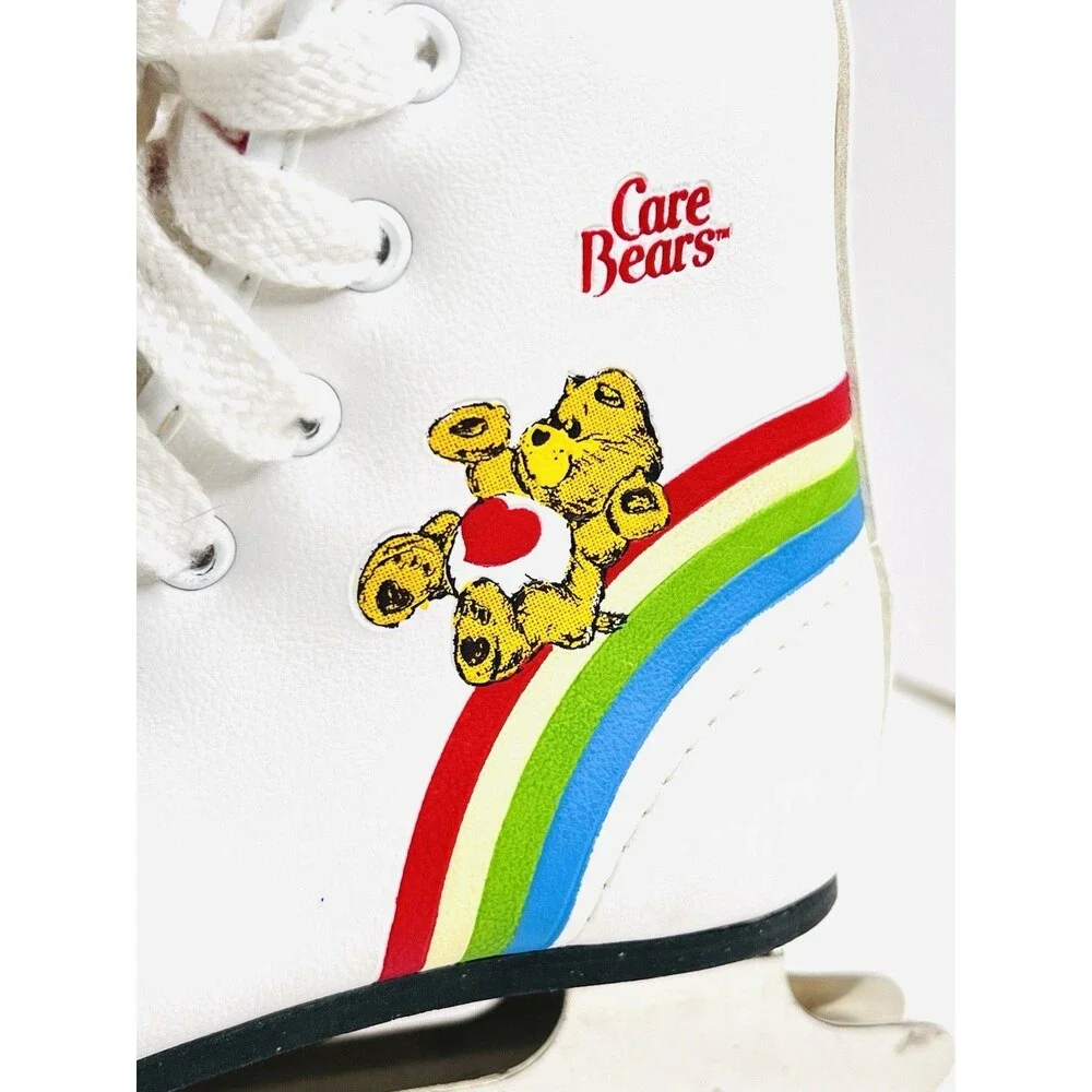 Vintage 1983 Care Bears Ice Skates Kids Size 12J Double Runner Rainbow White